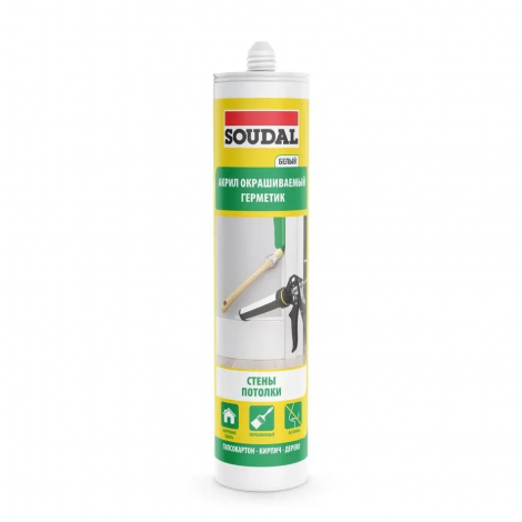 SOUDAL Герметик акриловый окрашиваемый белый 280мл.
